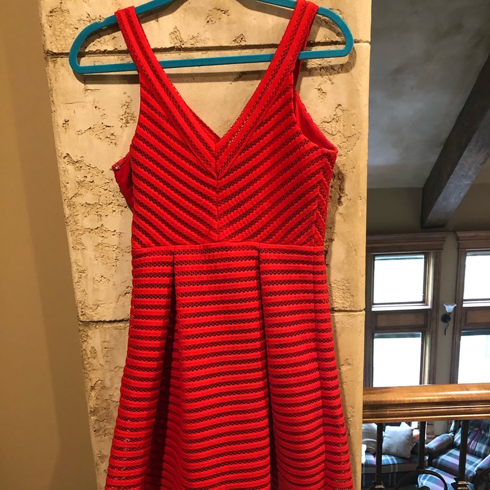 Express Bright Red Dress V-neck Fit & Flare